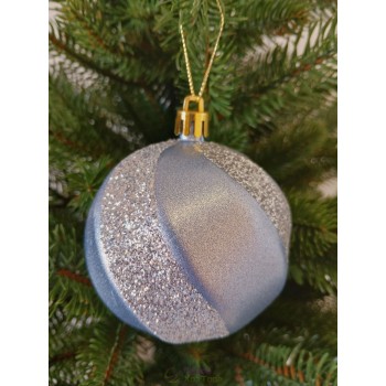 Новогодний шар в блестках "Волна" Ø80мм синий, цена за набор 4шт